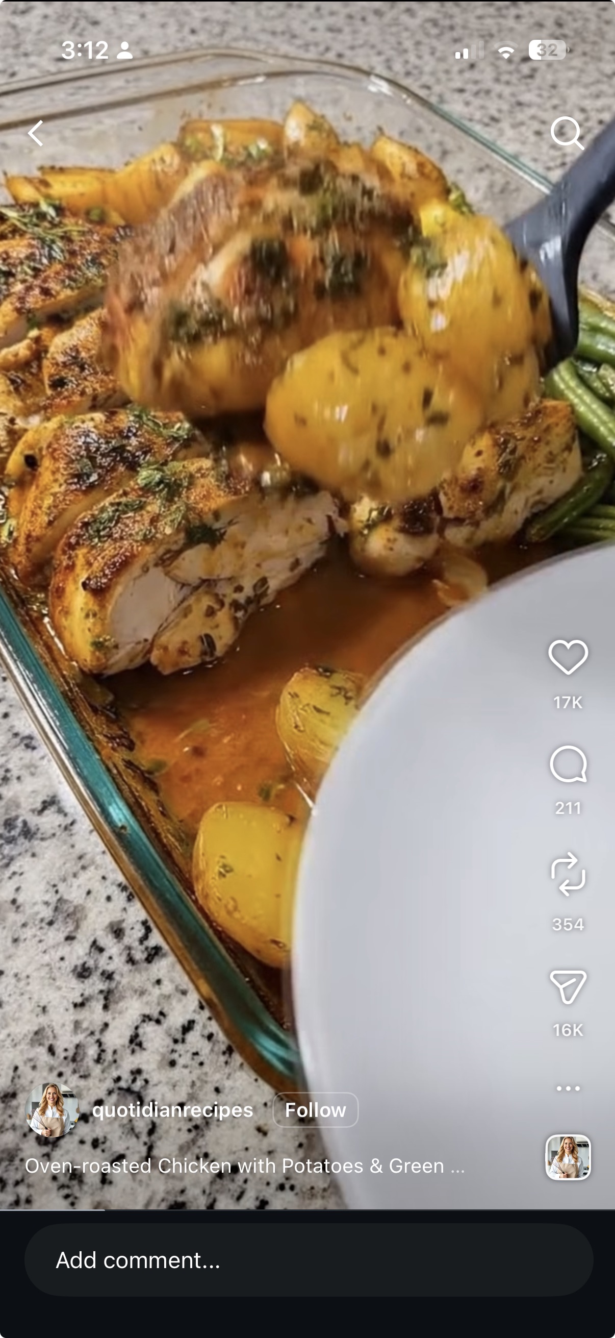 An Instagram Reel with a recipe open on iPhone.