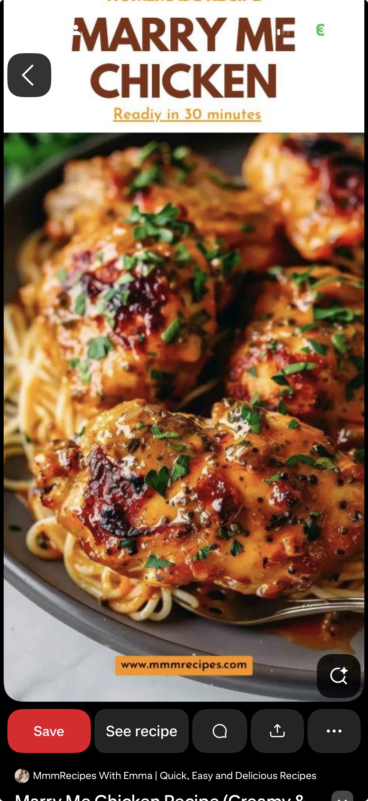 A Pinterest recipe pin open on iPhone.