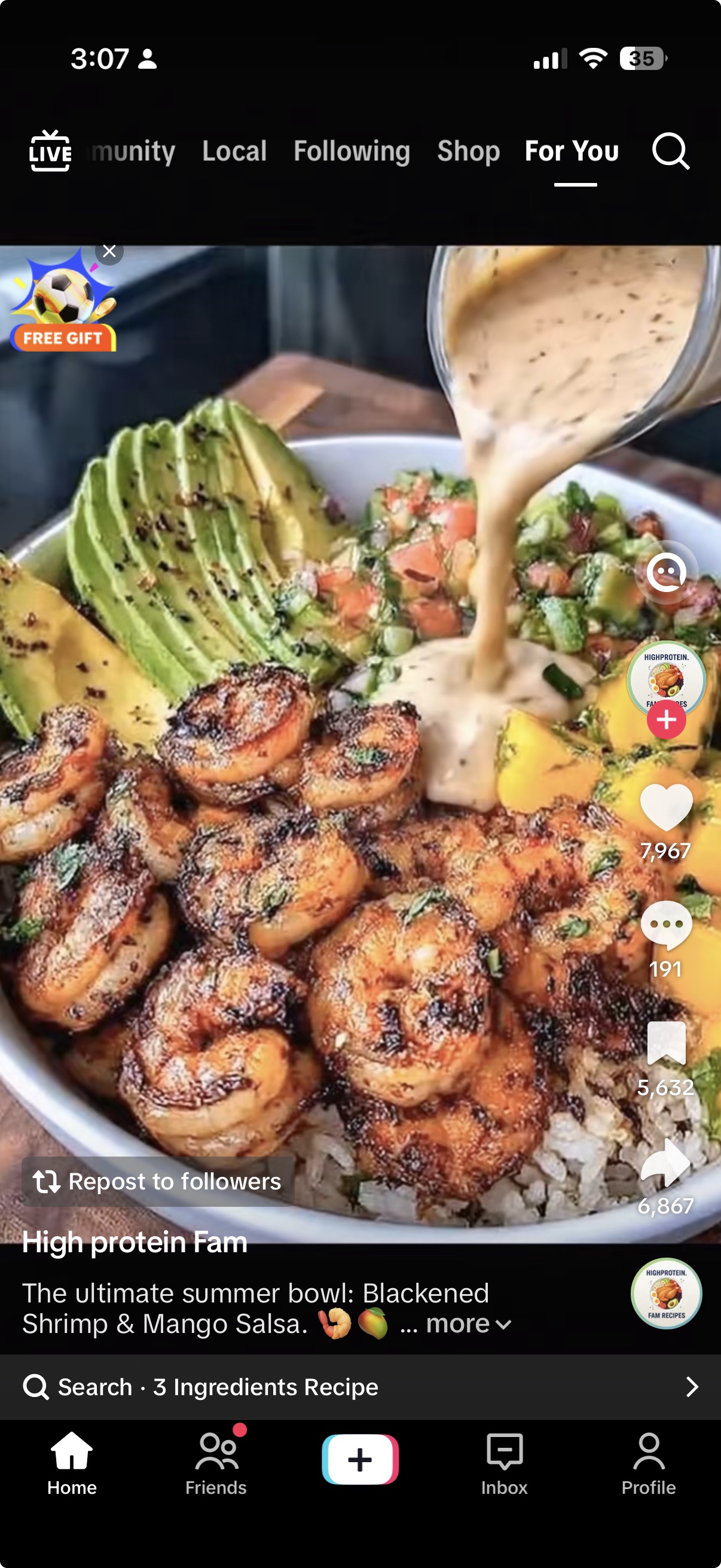 A TikTok recipe video open on iPhone.